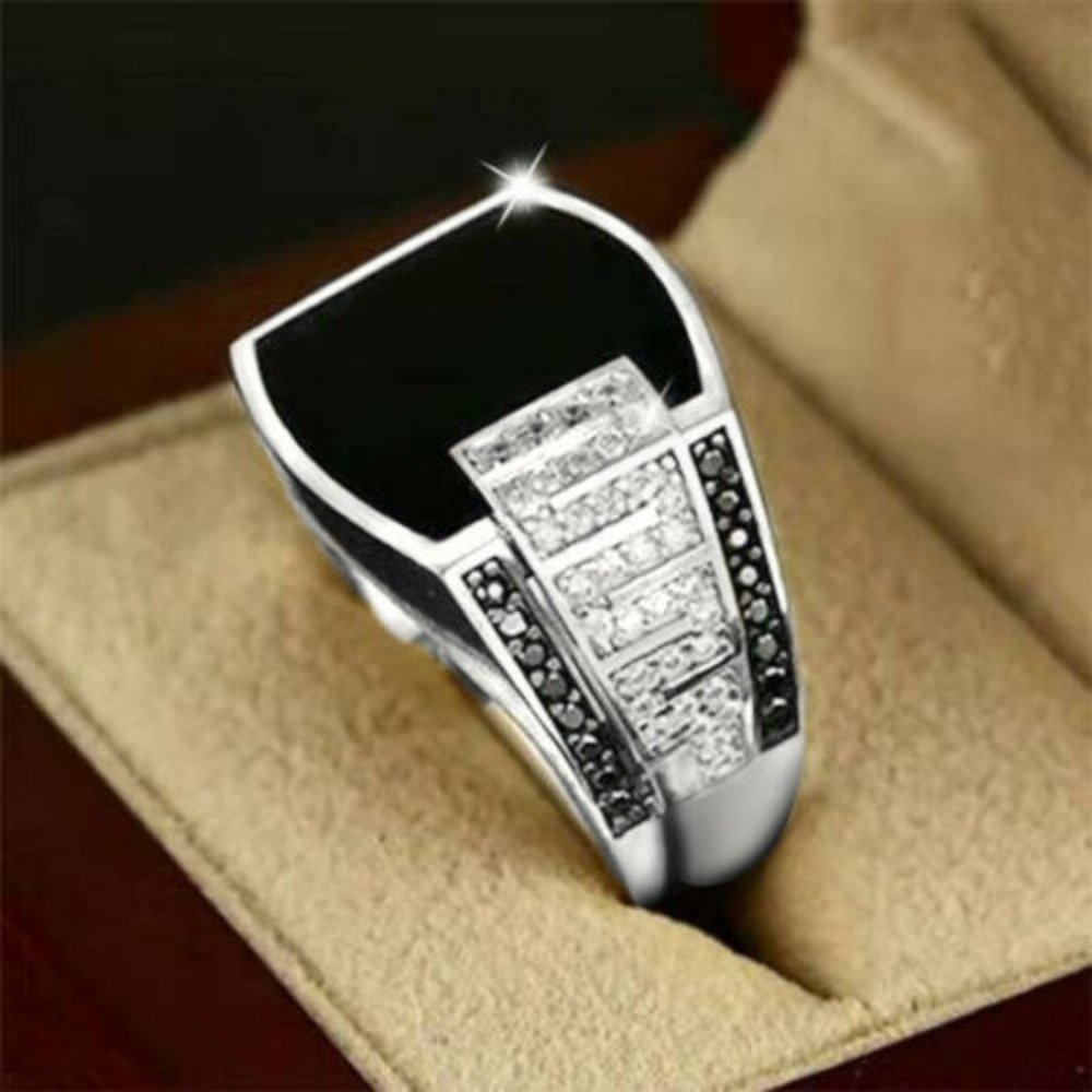 NEW Men's Silver Filled Onyx CZ Ring
